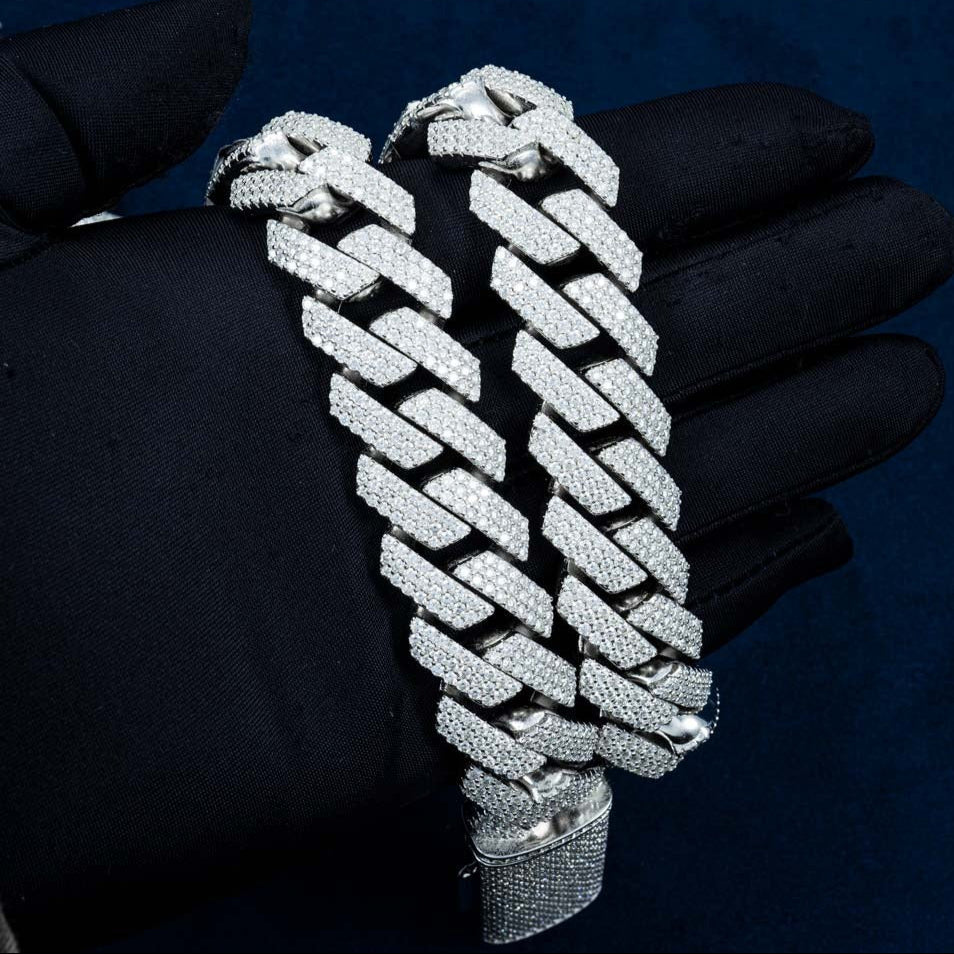 23mm Moissanite Prong Set Cuban Chain 925 Necklace