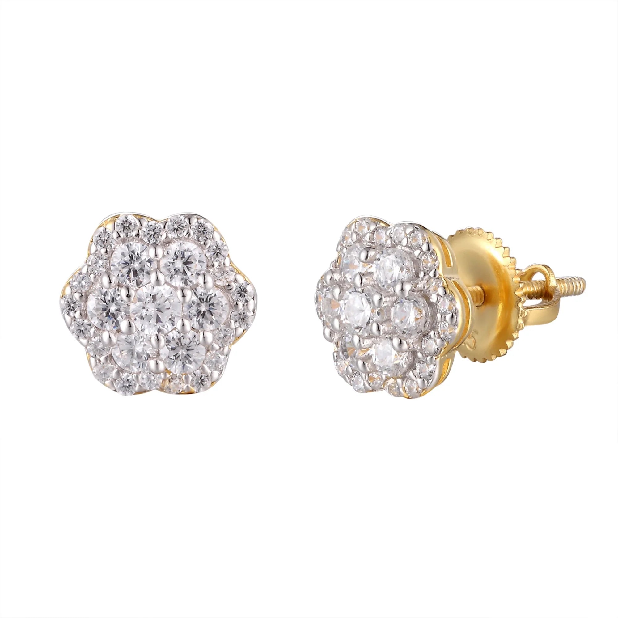 Moissanite Diamond Cluster Earrings 14k Gold Tone 925 Studs