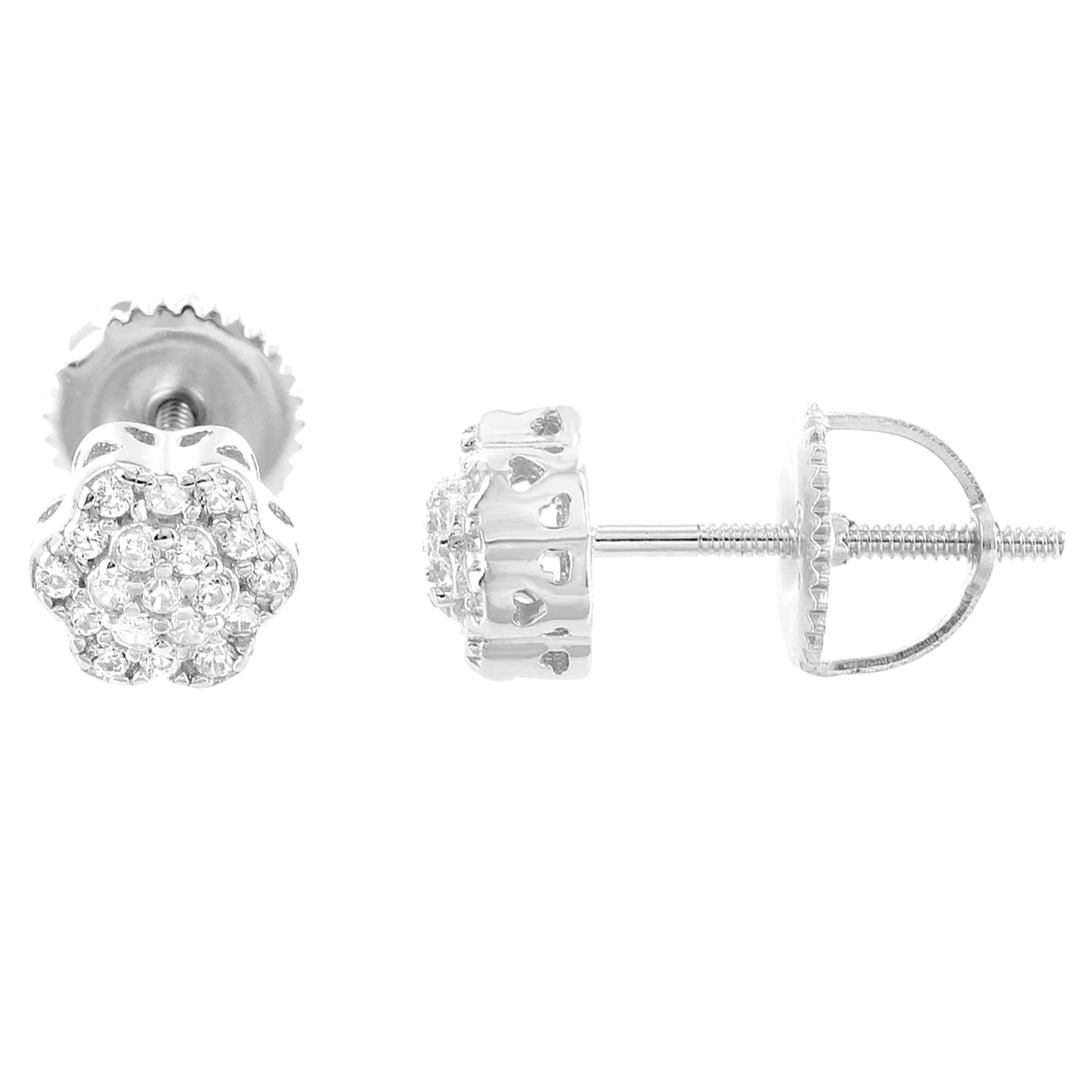 Moissanite Earrings 925 Silver Cluster Screw Back