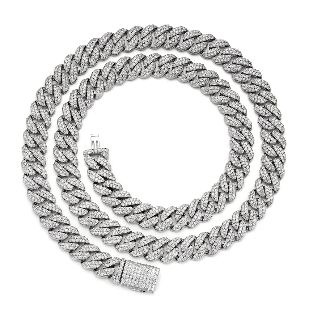 925 Silver Moissanite 10mm Miami Cuban 22 Inch Mens Chain Necklace