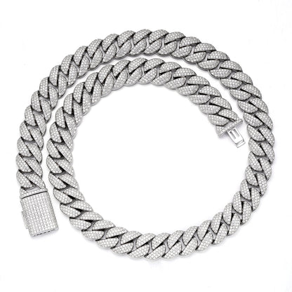 925 Silver Moissanite 15mm 22 Inch Miami Cuban Mens Chain Necklace