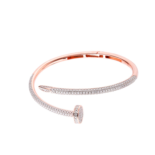 Silver Moissanite 2.74 Ctw Cluster Rose Gold Tone Bangle Bracelet
