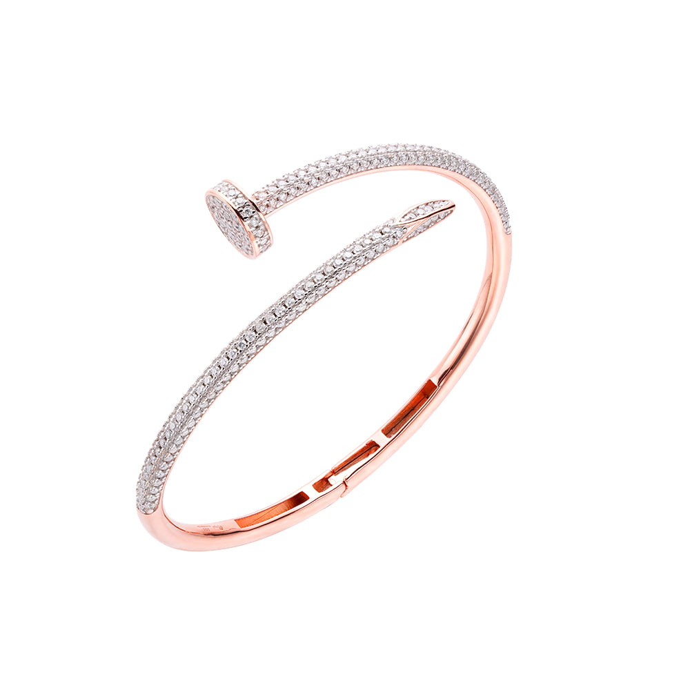 Silver Moissanite 2.74 Ctw Cluster Rose Gold Tone Bangle Bracelet