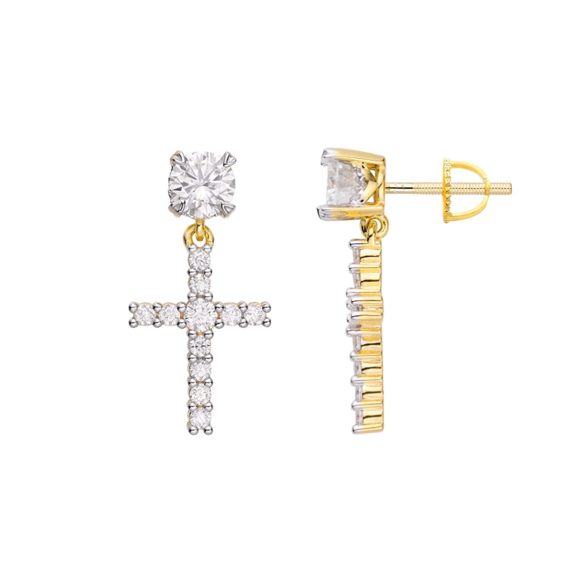 Solitaire Cross Earrings Moissanite Hanging 925 Gold