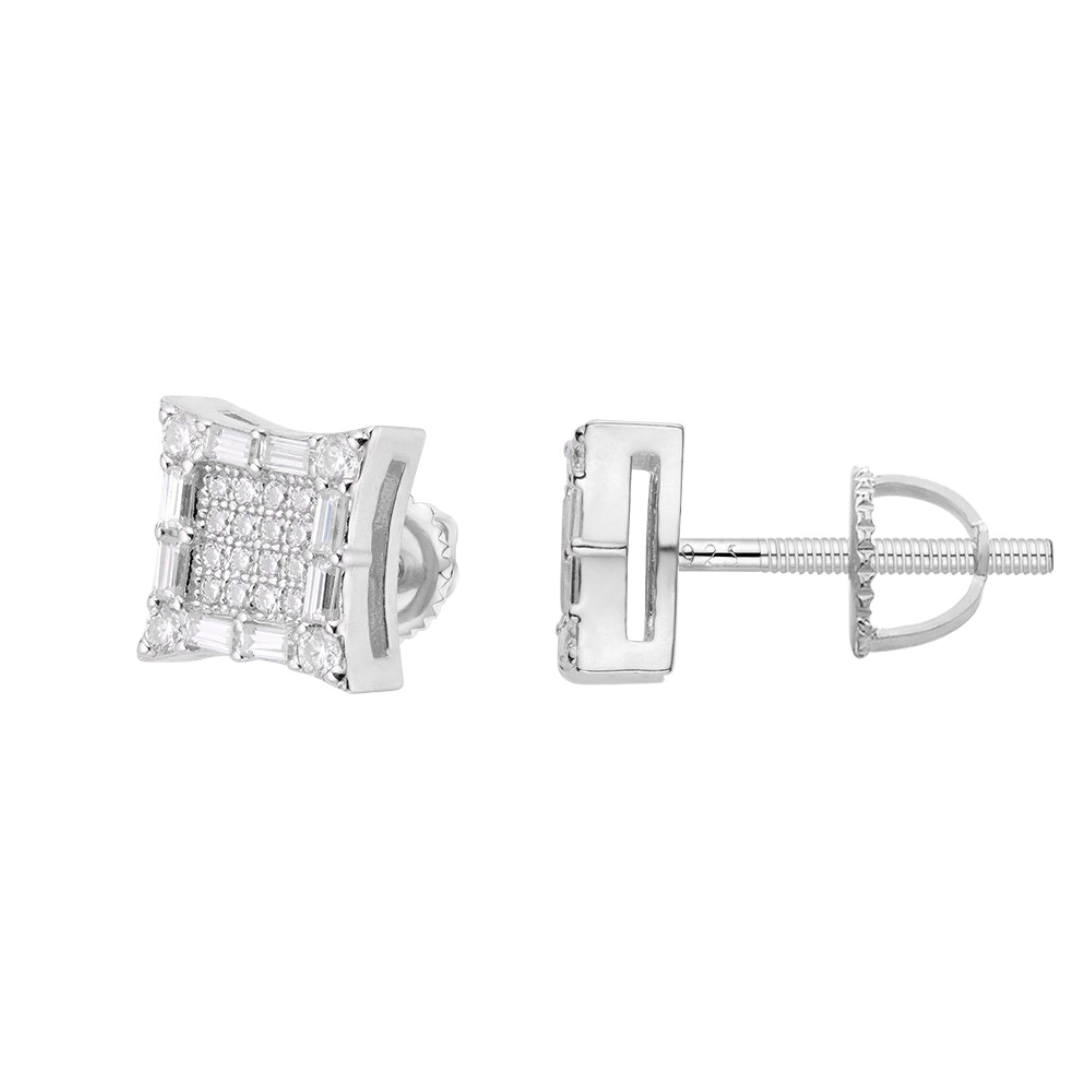 S.Silver Moissanite Diamond Square Baguette Stud Earrings