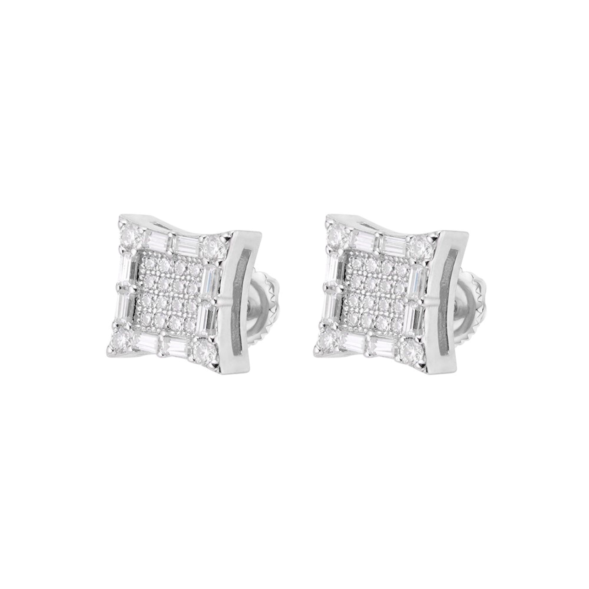 S.Silver Moissanite Diamond Square Baguette Stud Earrings