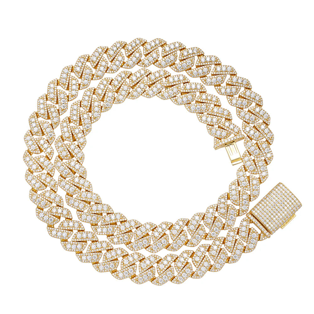 Real Miami Cuban Link Chain 14mm MOISSANITE 925 Silver Gold Tone Necklace