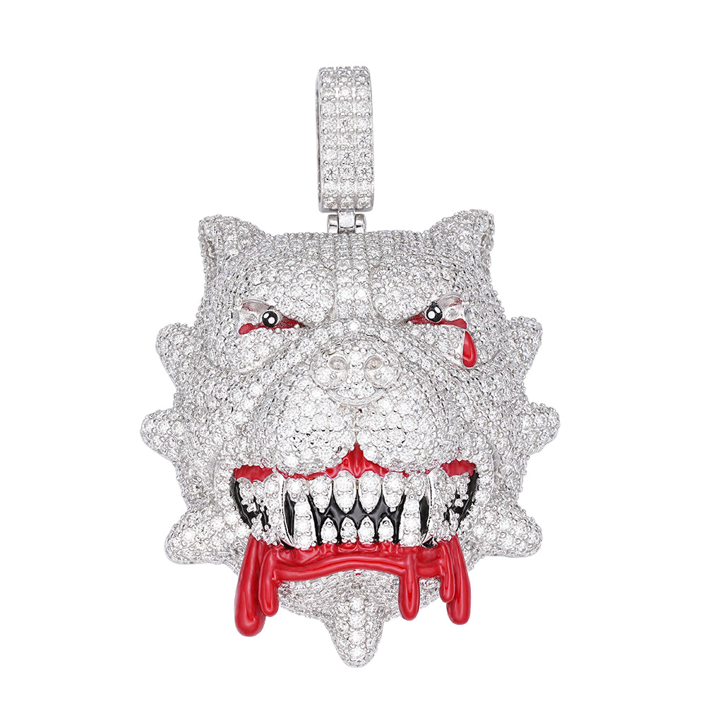 Moissanite Diamond Bulldog Pendant XL 925 Silver Blood Custom