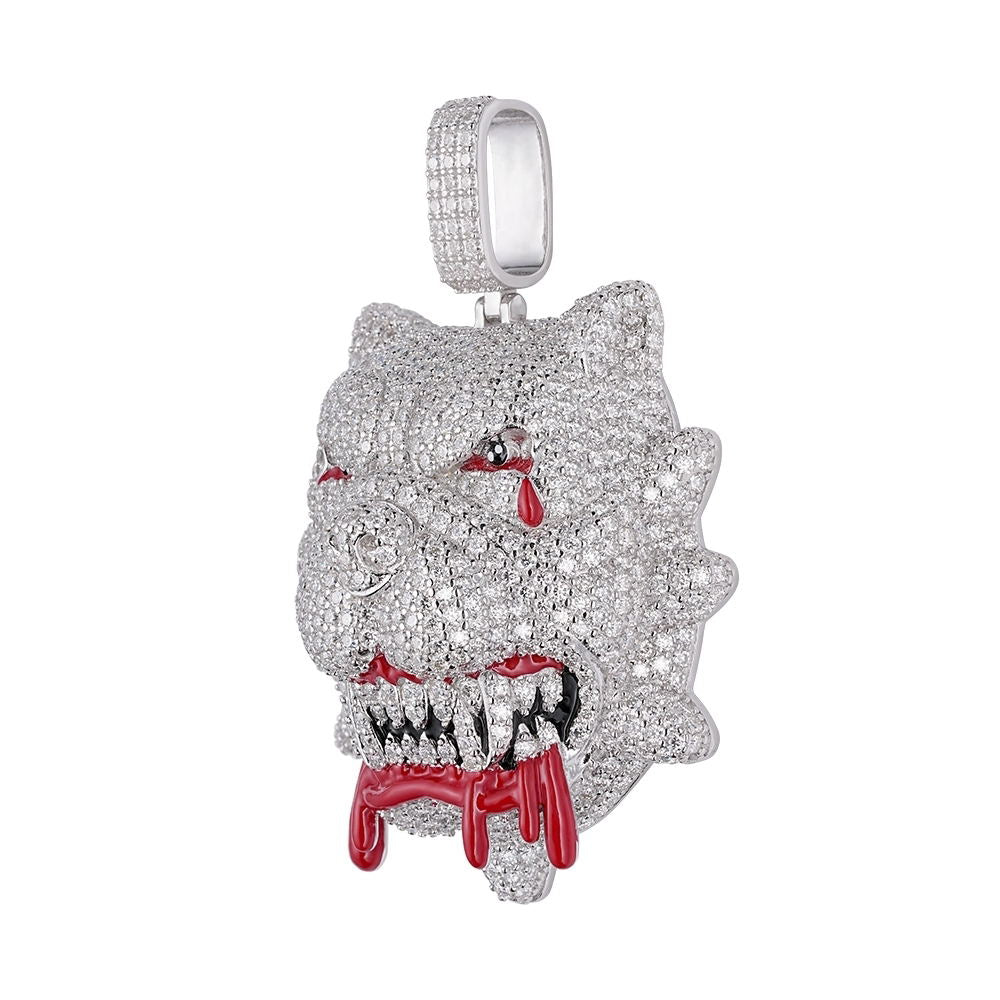 Moissanite Diamond Bulldog Pendant XL 925 Silver Blood Custom