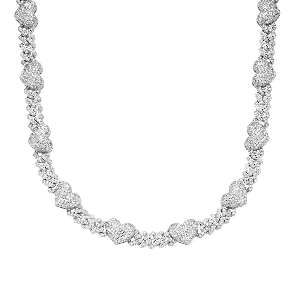 Moissanite Heart Cuban Link Chain Womens 925 Silver