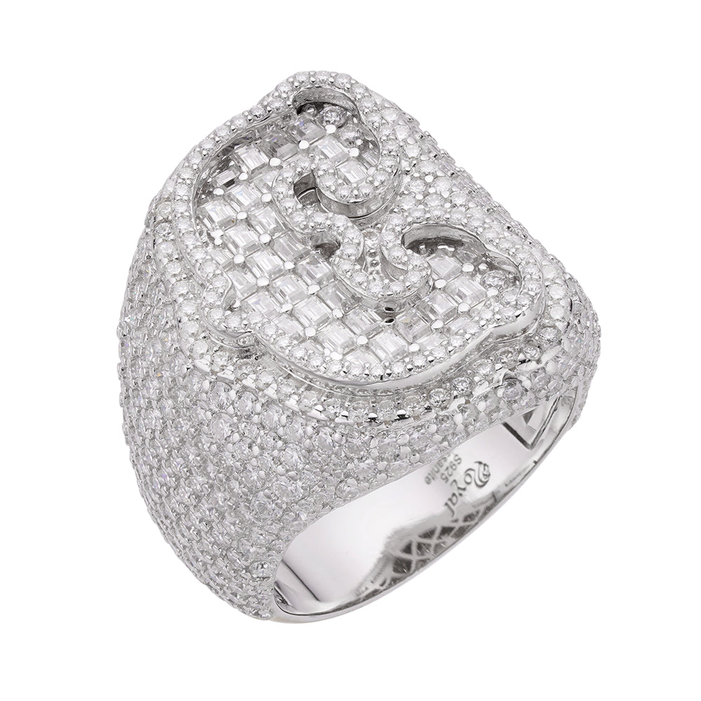 Real MOISSANITE Initial Ring 925 Silver Icy Baguette Men Letter A to Z ANY SIZE