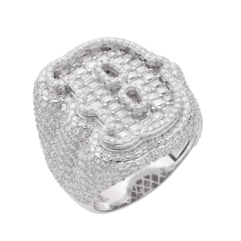 Real MOISSANITE Initial Ring 925 Silver Icy Baguette Men Letter A to Z ANY SIZE