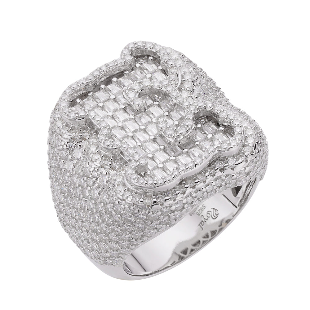 Real MOISSANITE Initial Ring 925 Silver Icy Baguette Men Letter A to Z ANY SIZE