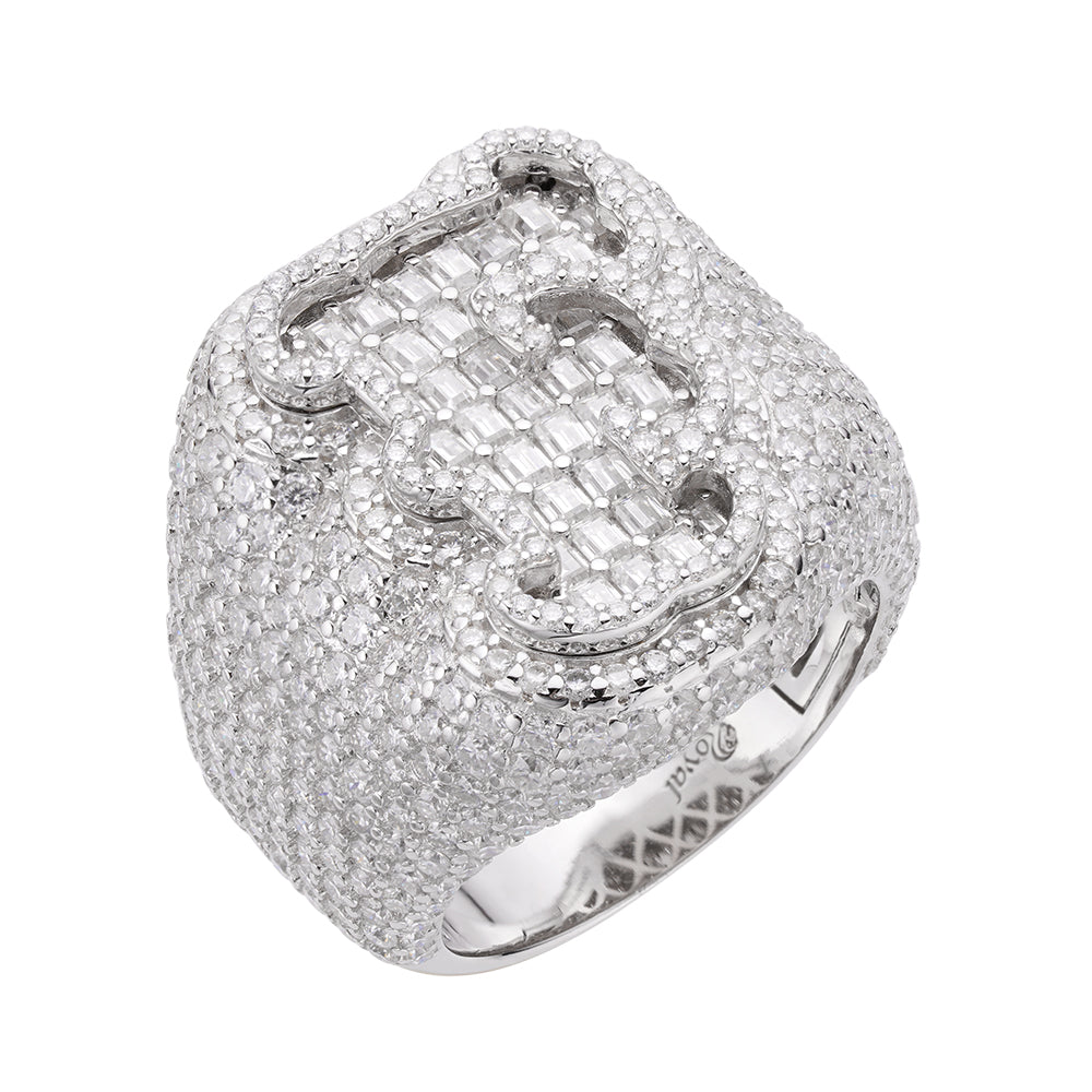 Real MOISSANITE Initial Ring 925 Silver Icy Baguette Men Letter A to Z ANY SIZE