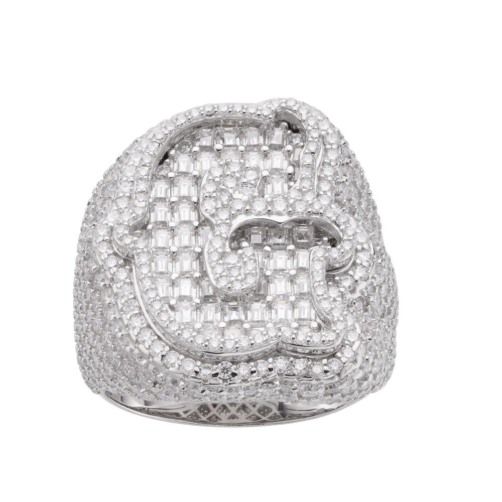 Real MOISSANITE Initial Ring 925 Silver Icy Baguette Men Letter A to Z ANY SIZE