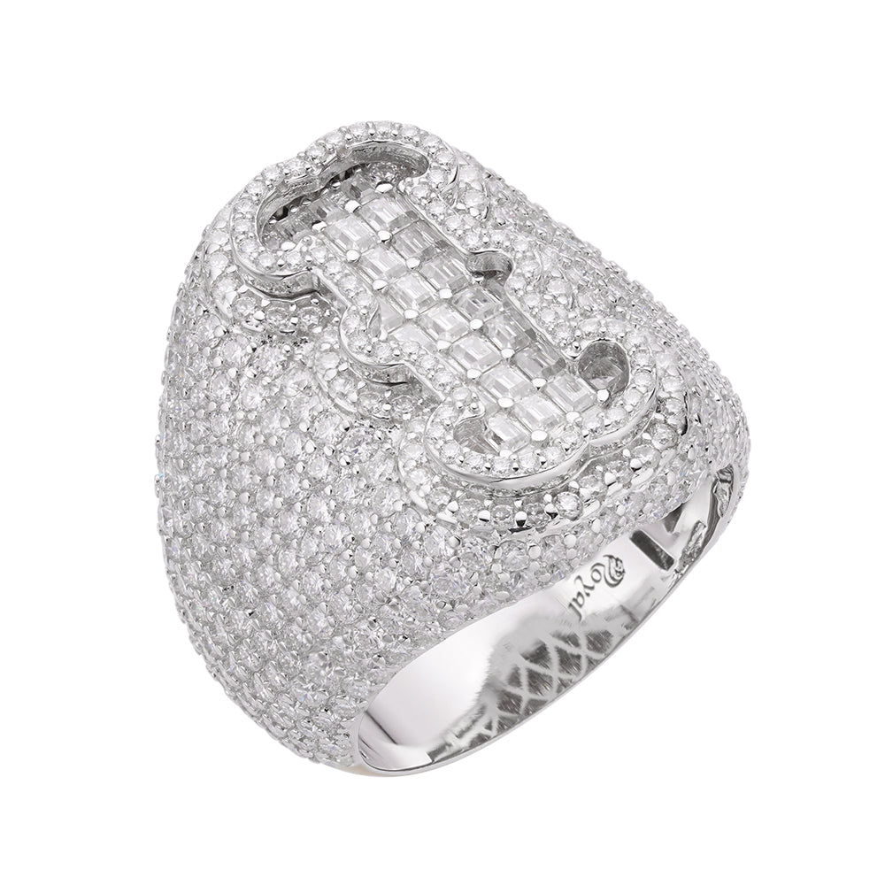 Real MOISSANITE Initial Ring 925 Silver Icy Baguette Men Letter A to Z ANY SIZE