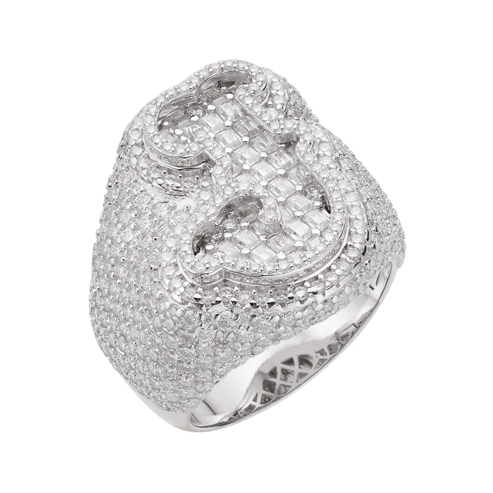 Real MOISSANITE Initial Ring 925 Silver Icy Baguette Men Letter A to Z ANY SIZE