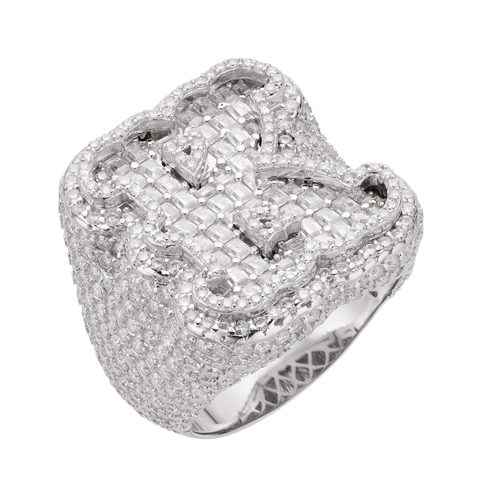 Real MOISSANITE Initial Ring 925 Silver Icy Baguette Men Letter A to Z ANY SIZE