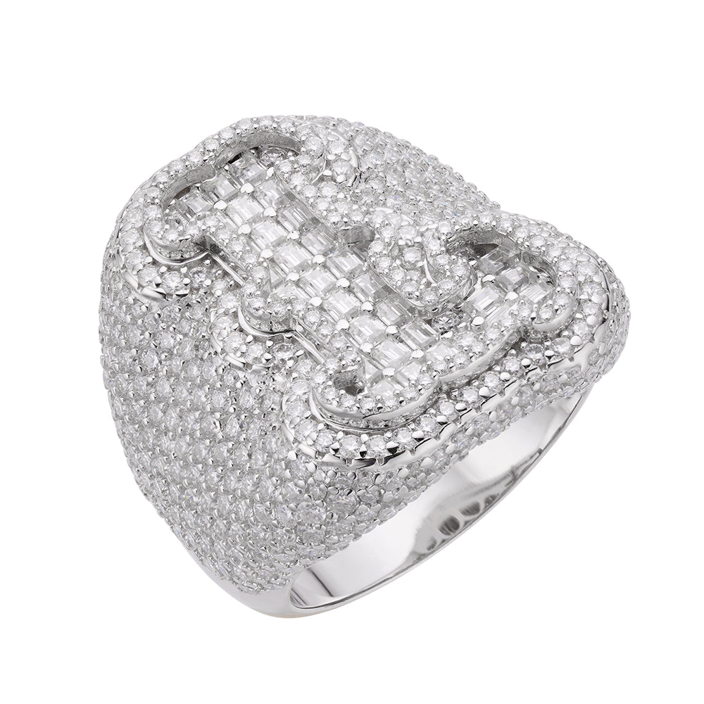 Real MOISSANITE Initial Ring 925 Silver Icy Baguette Men Letter A to Z ANY SIZE