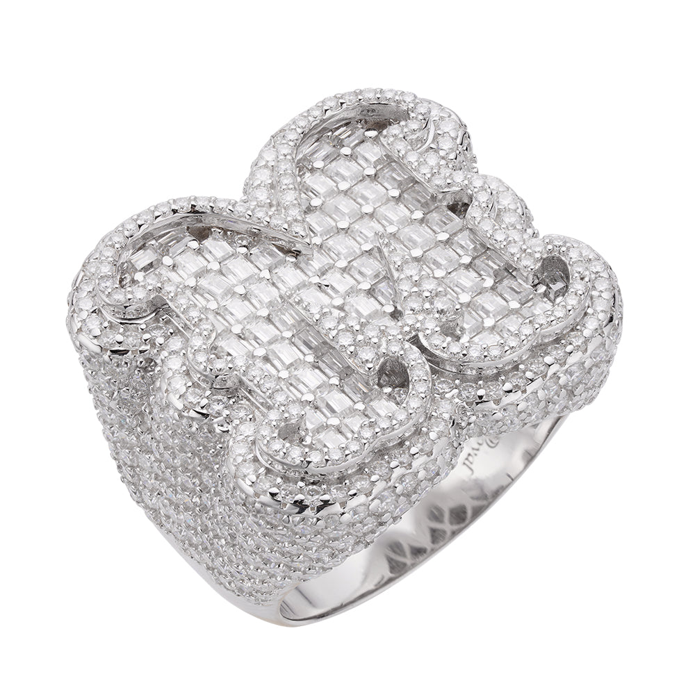 Real MOISSANITE Initial Ring 925 Silver Icy Baguette Men Letter A to Z ANY SIZE