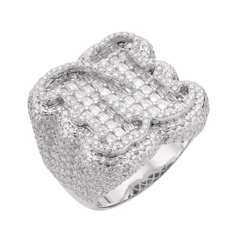 Real MOISSANITE Initial Ring 925 Silver Icy Baguette Men Letter A to Z ANY SIZE