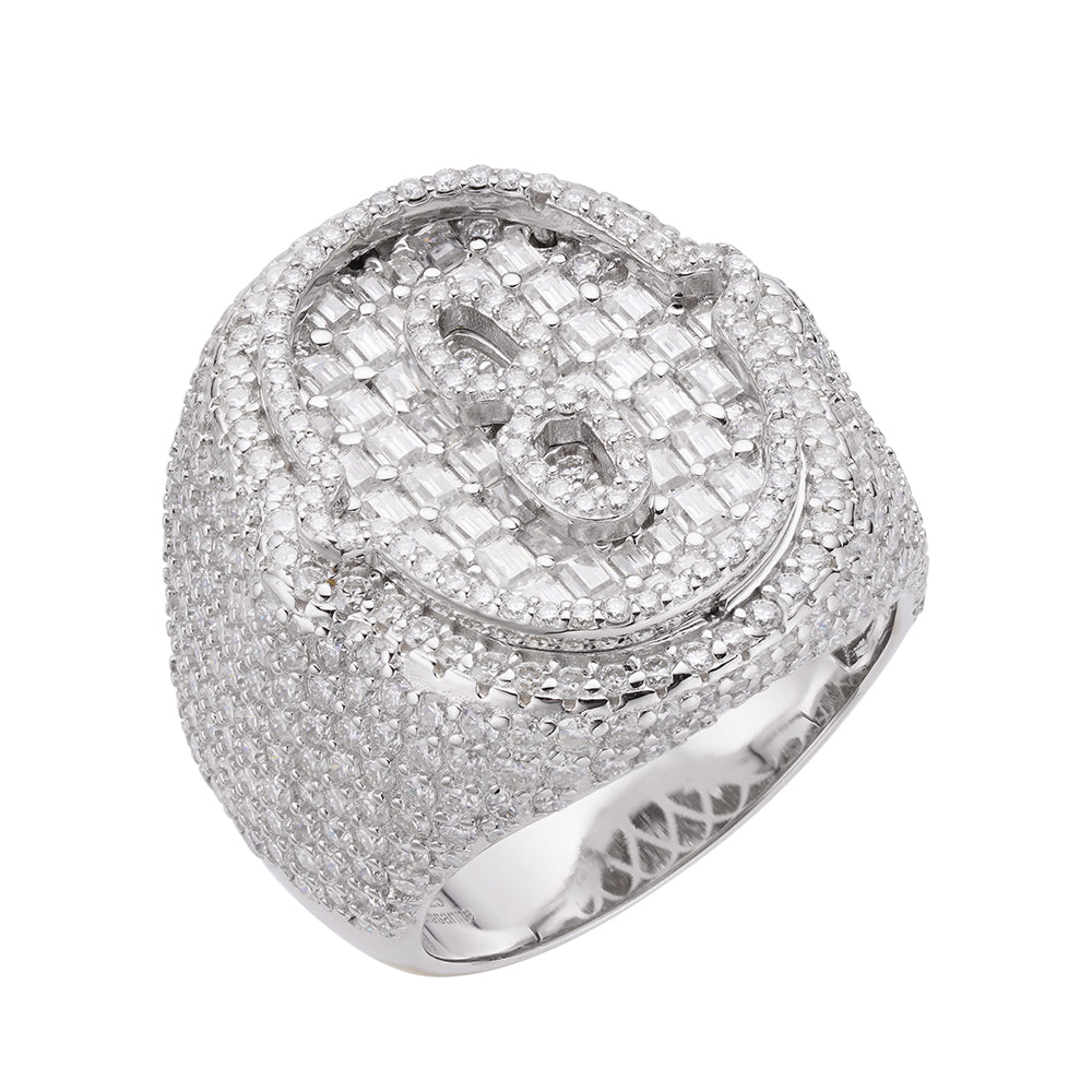 Real MOISSANITE Initial Ring 925 Silver Icy Baguette Men Letter A to Z ANY SIZE