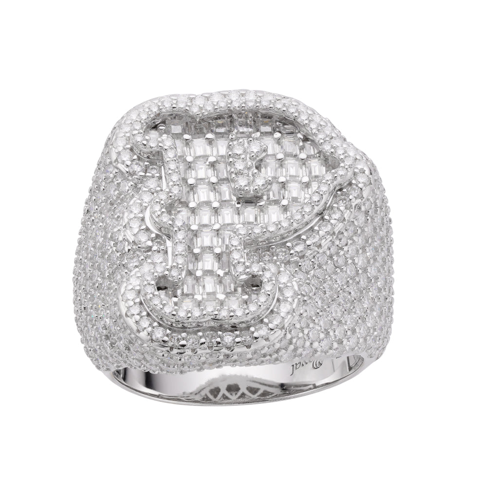 Real MOISSANITE Initial Ring 925 Silver Icy Baguette Men Letter A to Z ANY SIZE