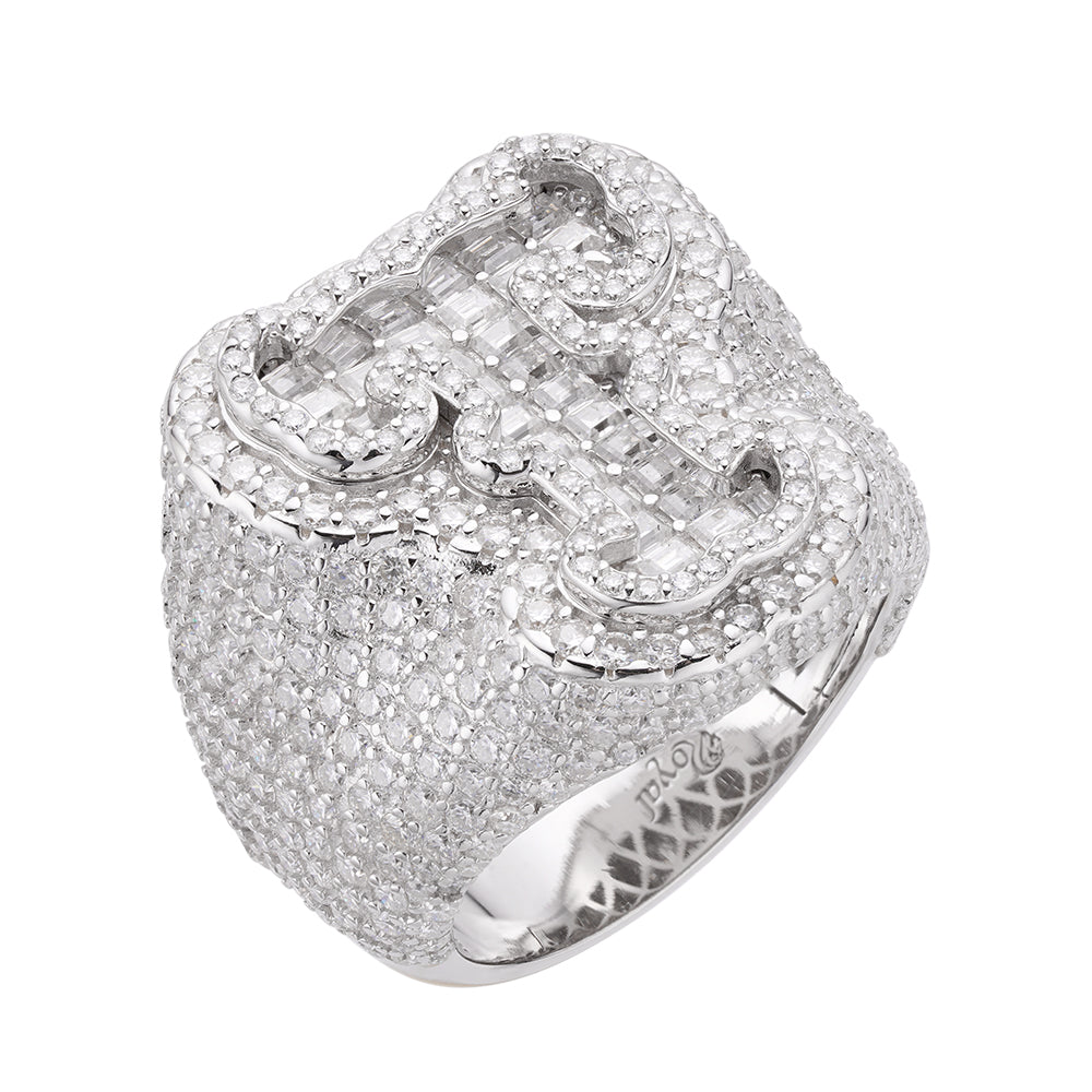 Real MOISSANITE Initial Ring 925 Silver Icy Baguette Men Letter A to Z ANY SIZE