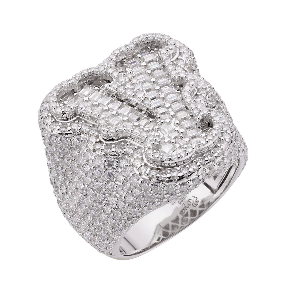 Real MOISSANITE Initial Ring 925 Silver Icy Baguette Men Letter A to Z ANY SIZE