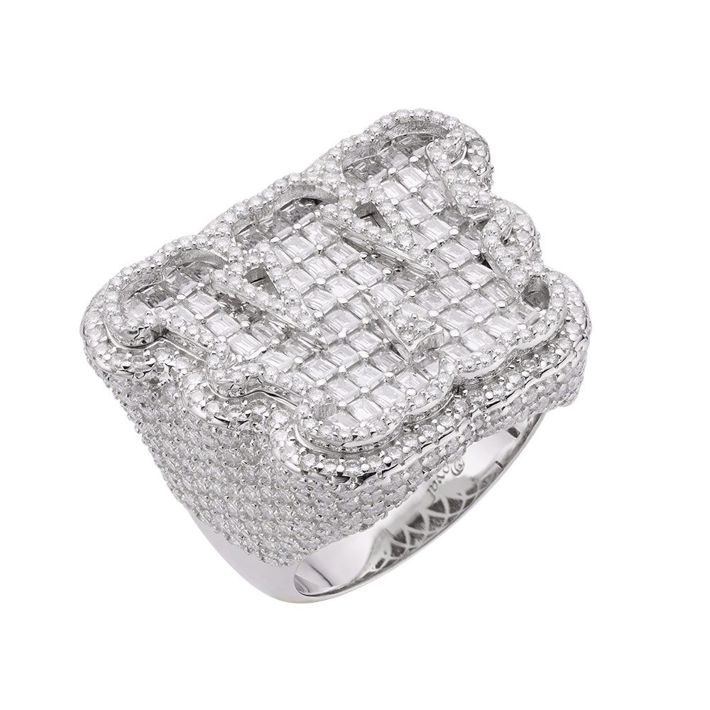 Real MOISSANITE Initial Ring 925 Silver Icy Baguette Men Letter A to Z ANY SIZE