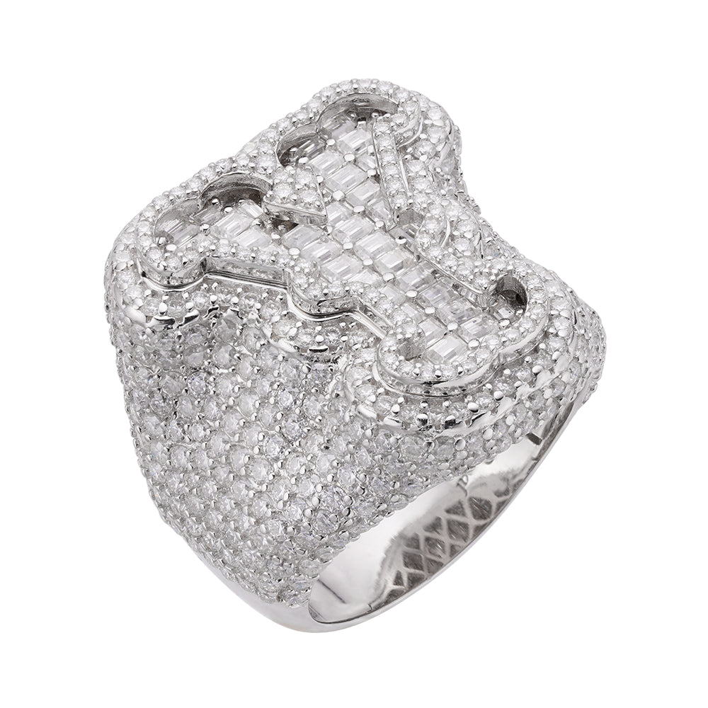 Real MOISSANITE Initial Ring 925 Silver Icy Baguette Men Letter A to Z ANY SIZE