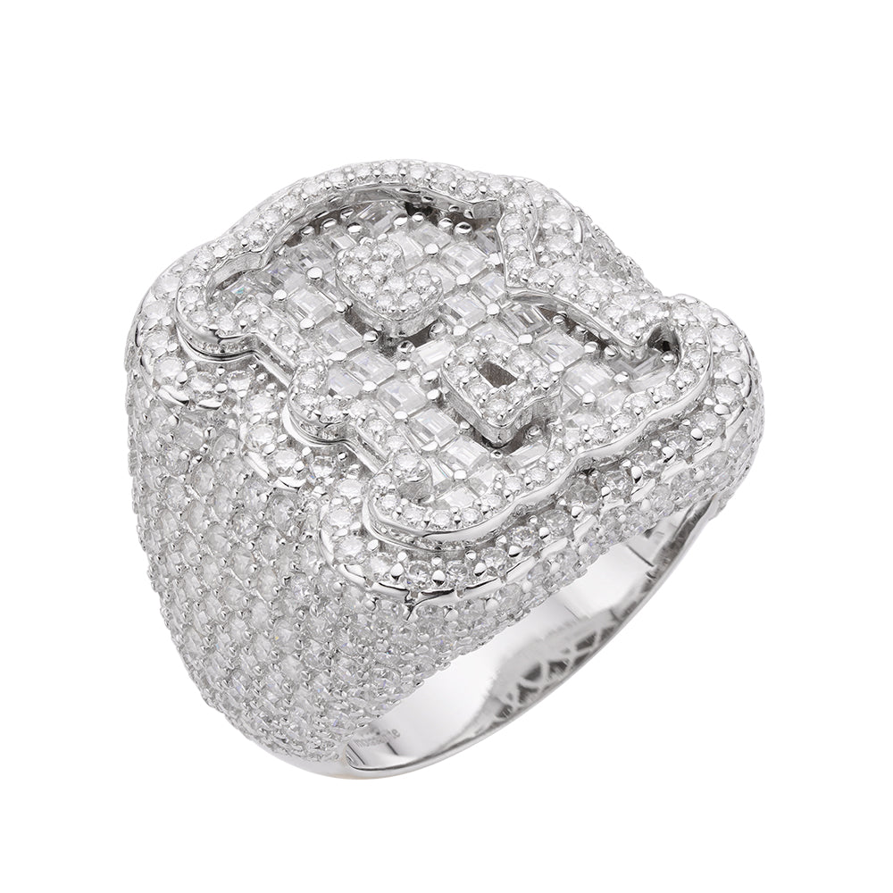 Real MOISSANITE Initial Ring 925 Silver Icy Baguette Men Letter A to Z ANY SIZE