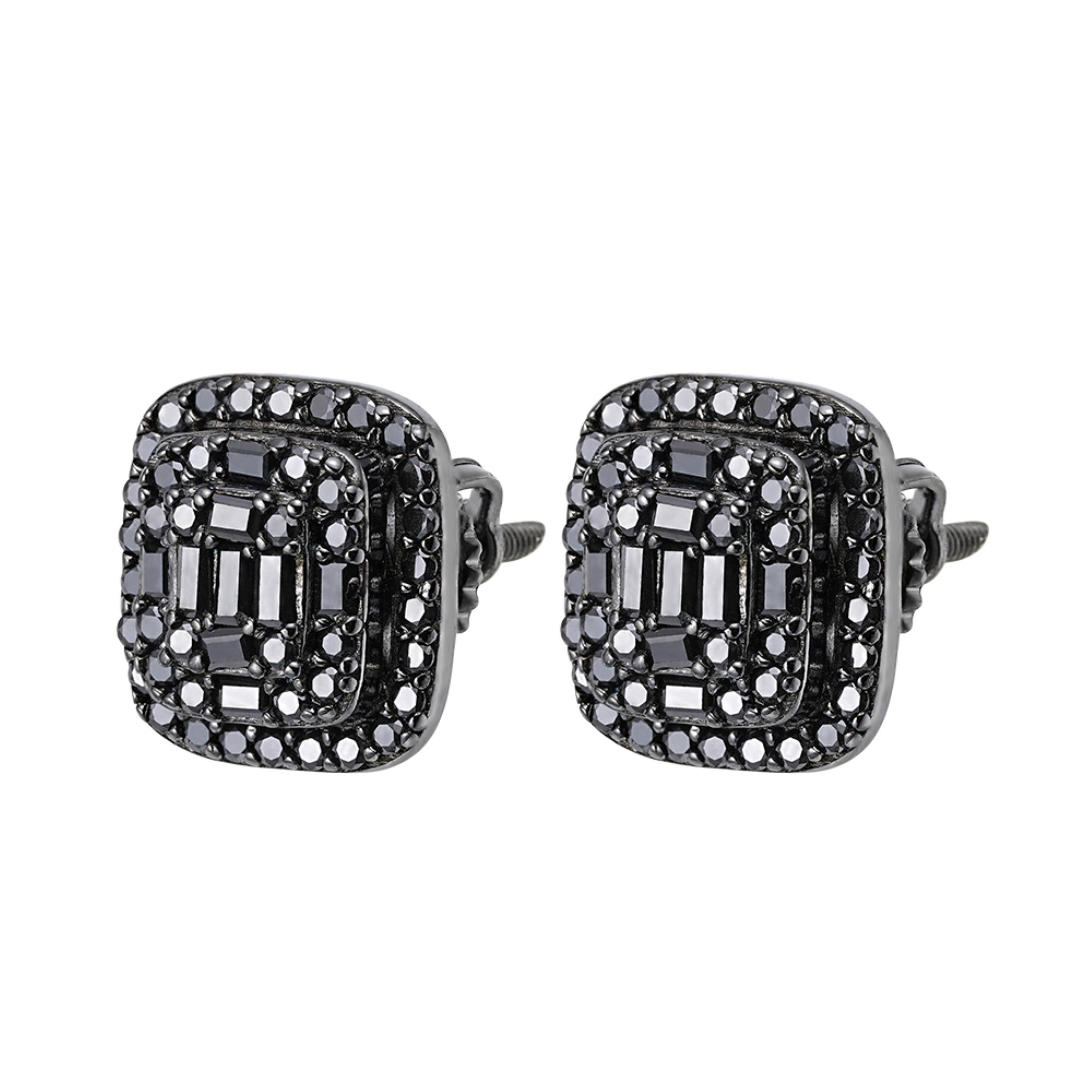 Moissanite Diamond Black Square Earrings Sterling Silver Studs