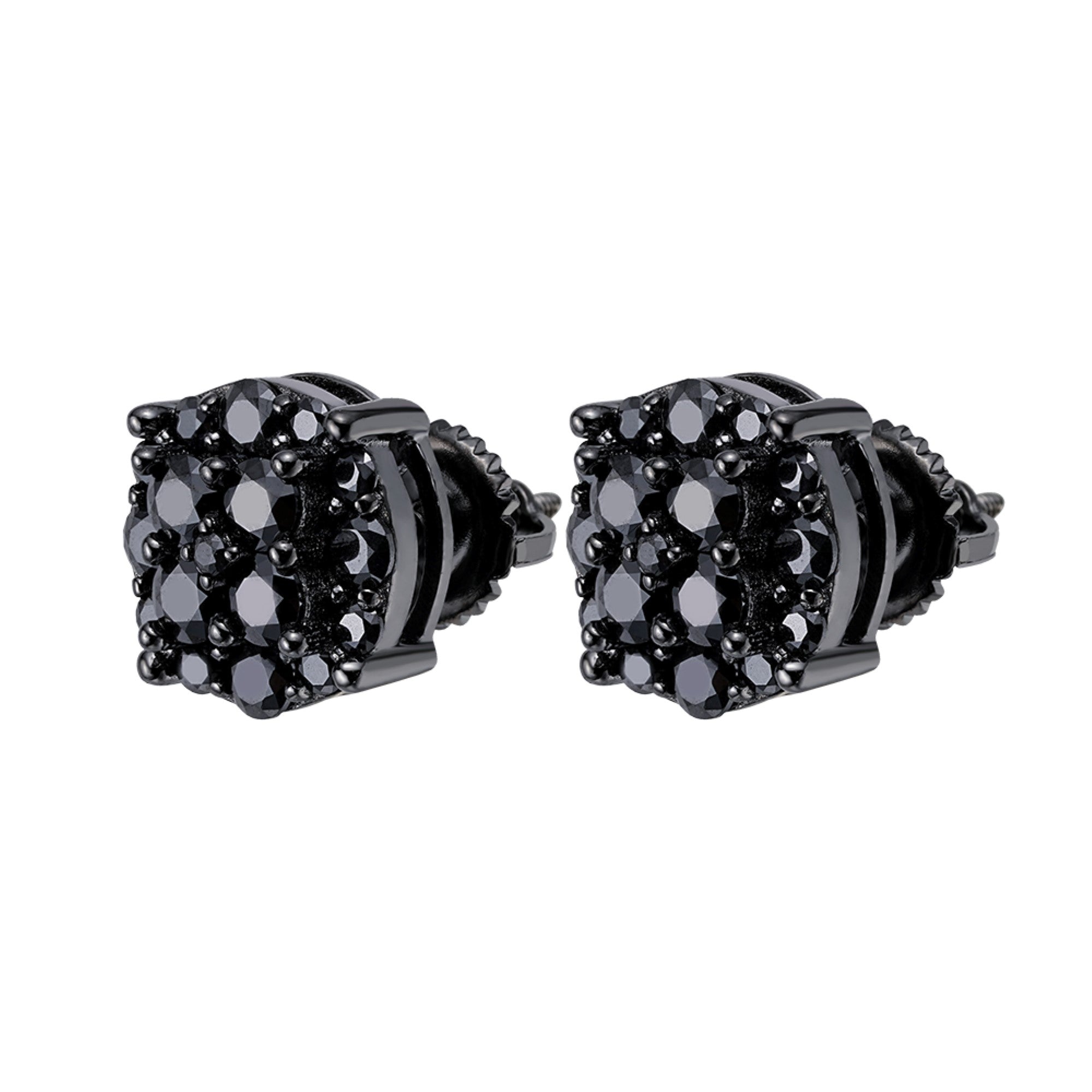 Sterling Silver Black Cluster Earrings Moissanite Screw Back Studs