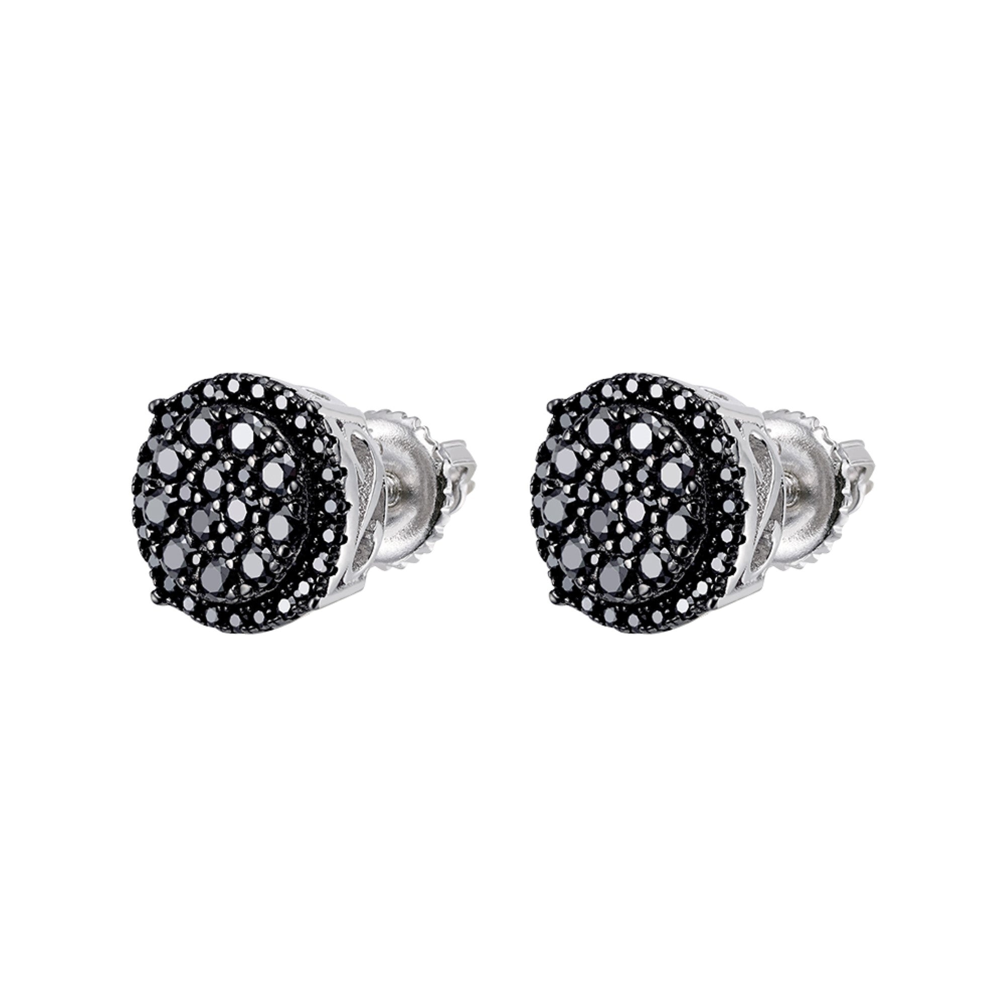 S.Silver Round Black Cluster Moissanite Diamond Earrings