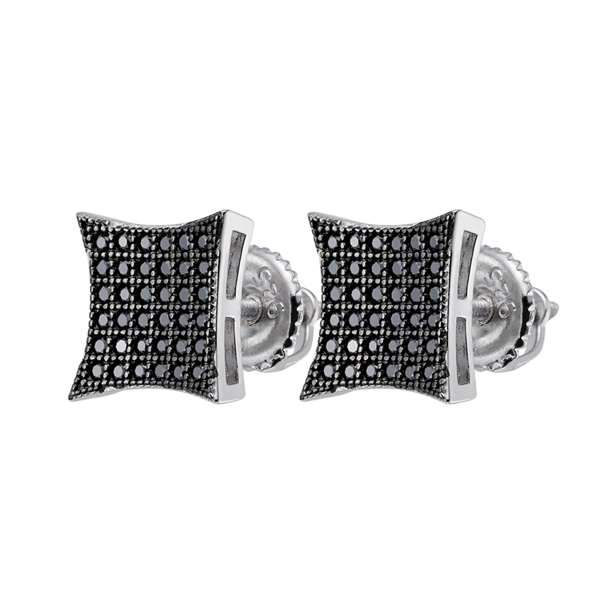 Silver Round Black Moissanite Square Iced Diamond Earrings