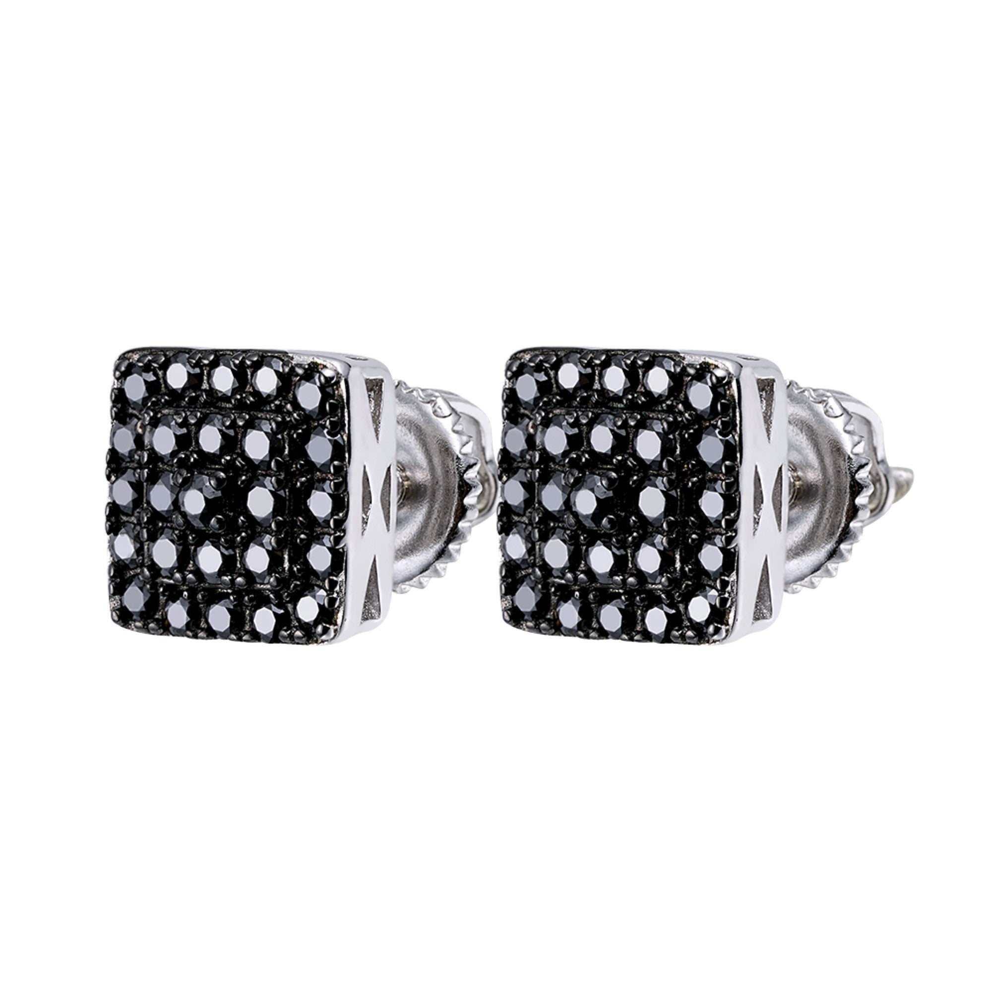 S.Silver Round Black Moissanite Square Diamond Earrings