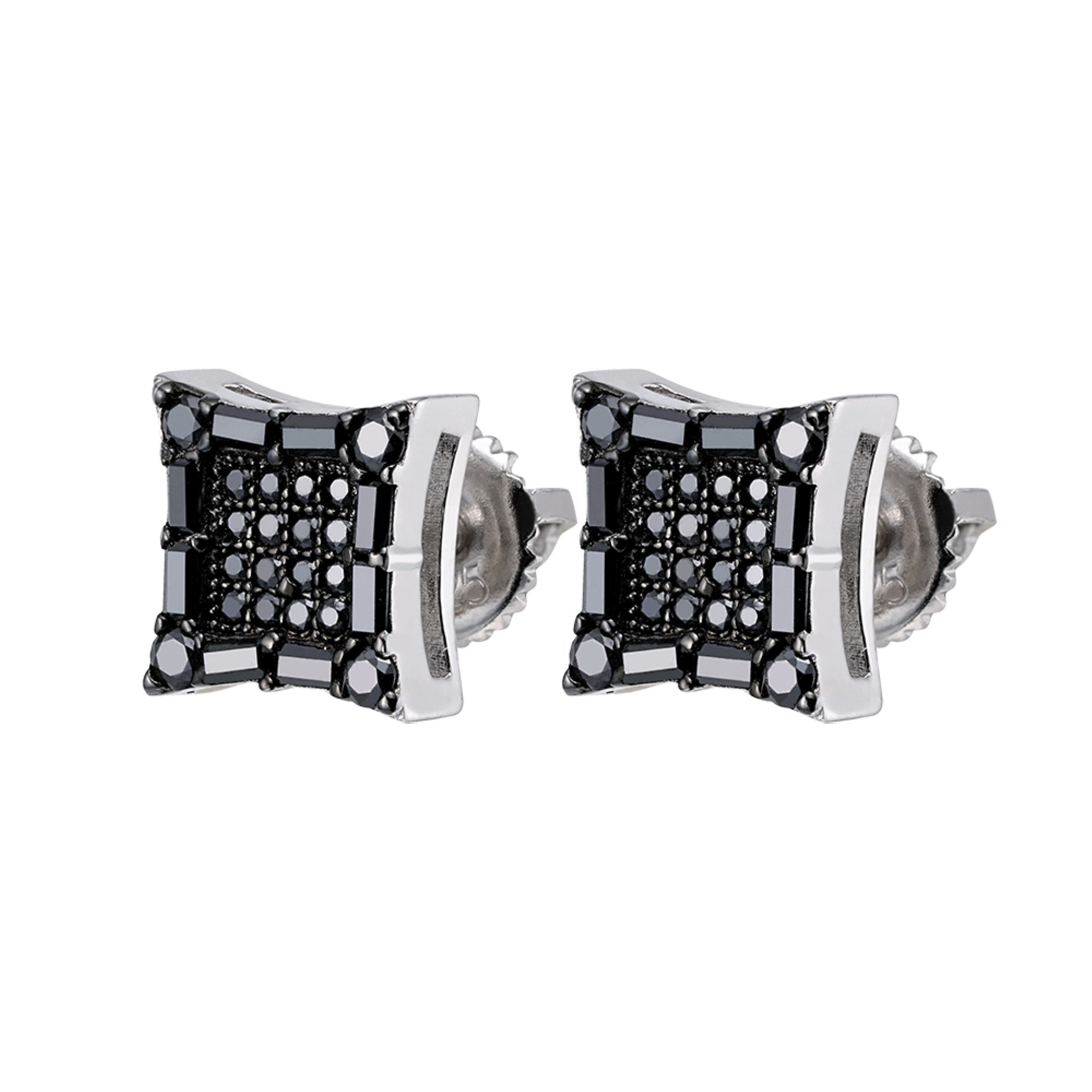 S.Silver Round Baguette Black Moissanite Square Diamond Earrings