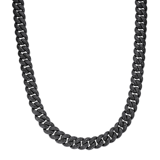 925 Silver 15mm Black Moissanite Miami Cuban 22 Inch Mens Necklace