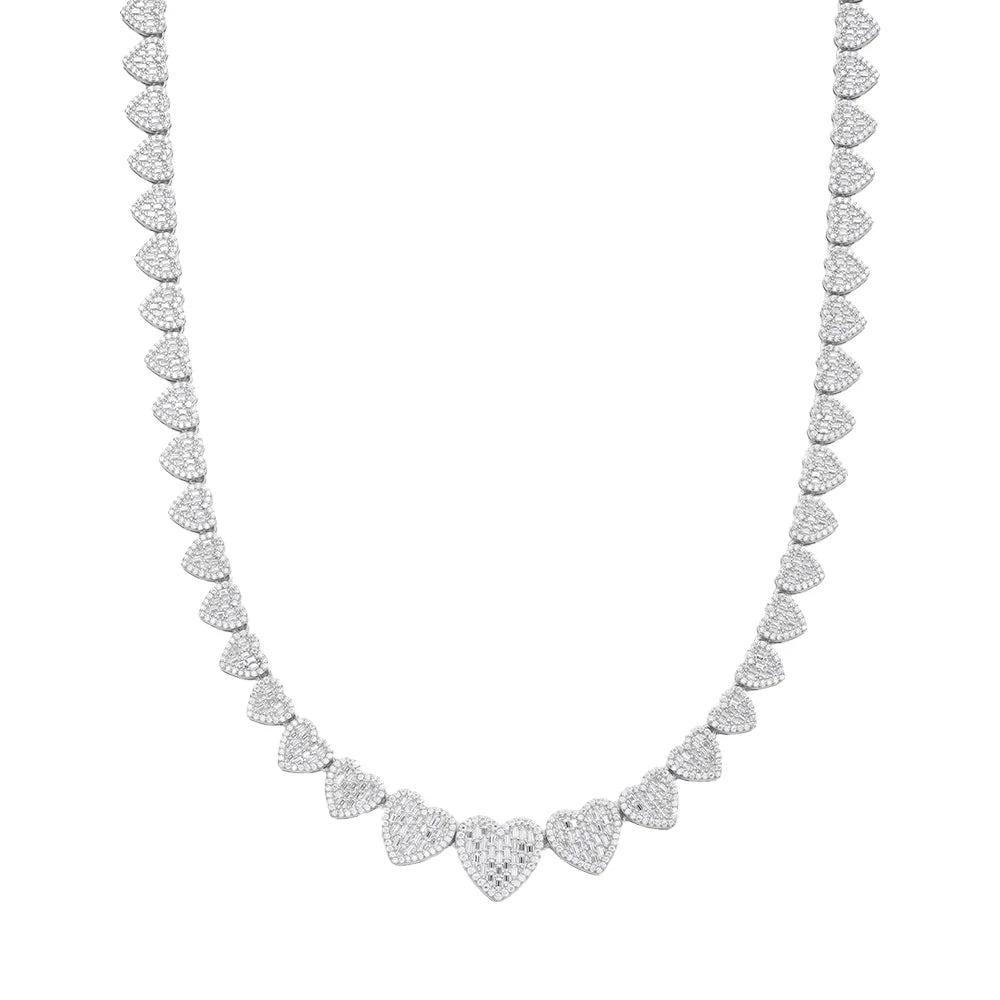 Womens Heart Love Necklace Moissanite Chain 925 Silver