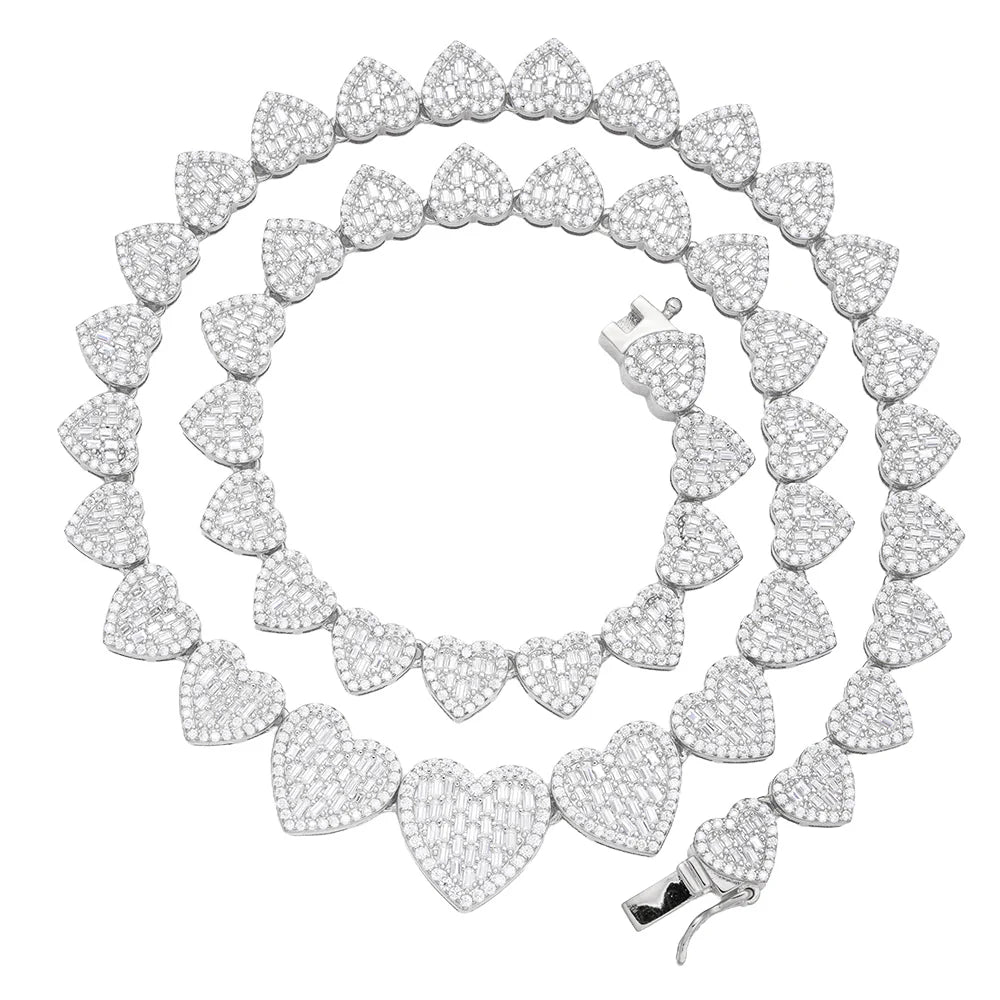 Womens Heart Love Necklace Moissanite Chain 925 Silver