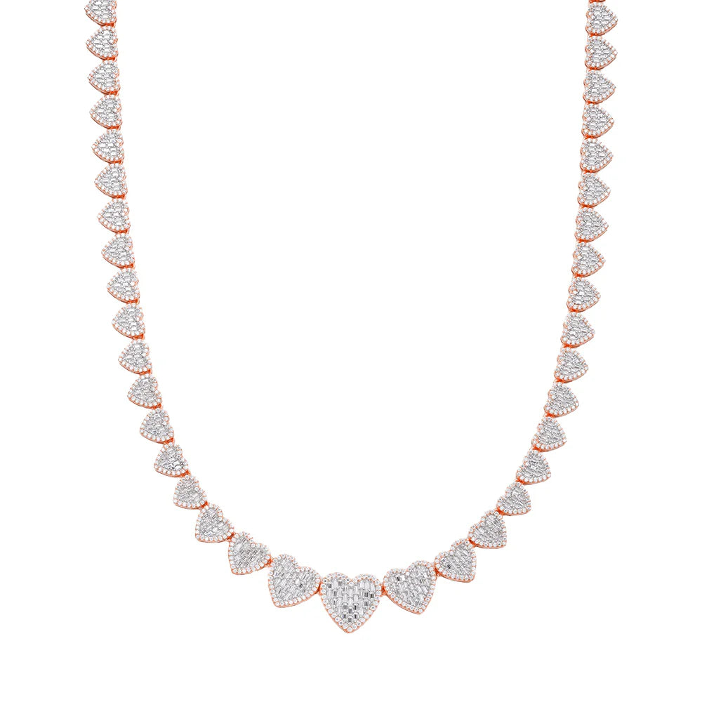 Womens Moissanite Heart Necklace Rose Gold 925 18"