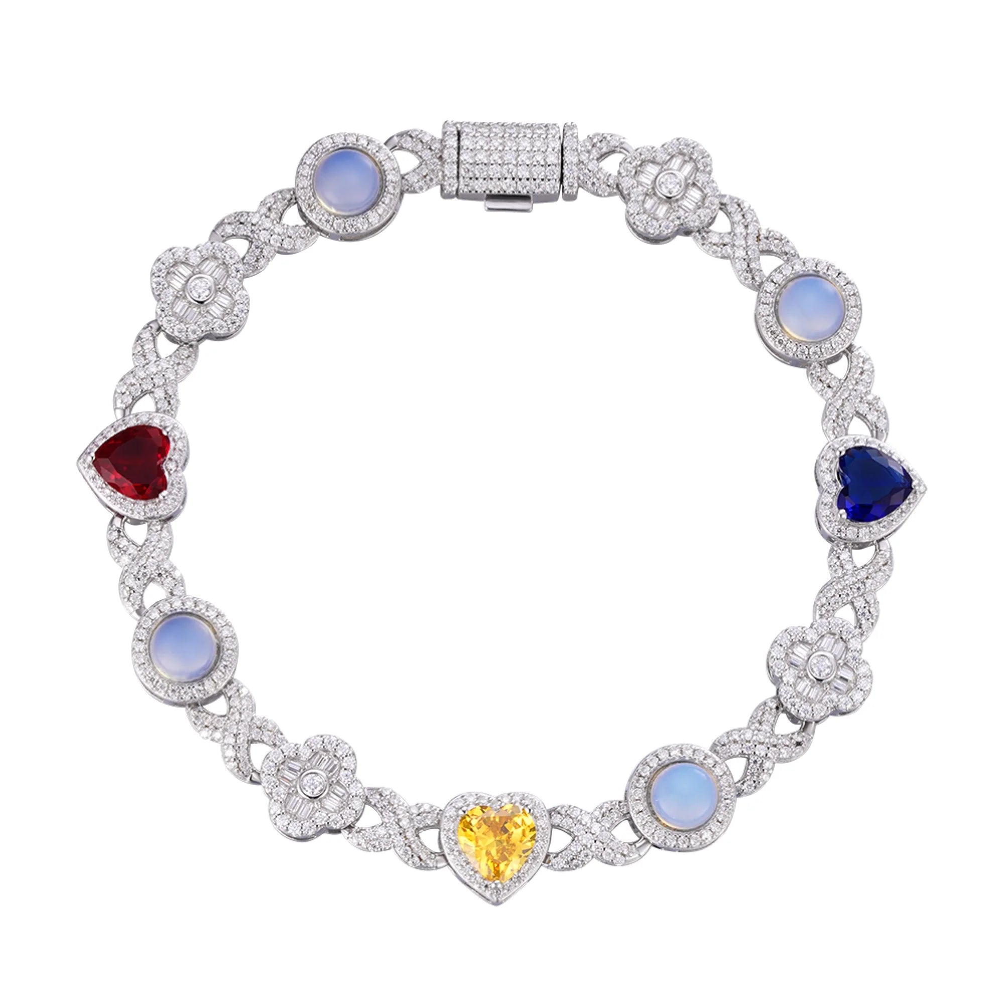 Moissanite Flower Infinity Color Gemstone Bracelet 8"