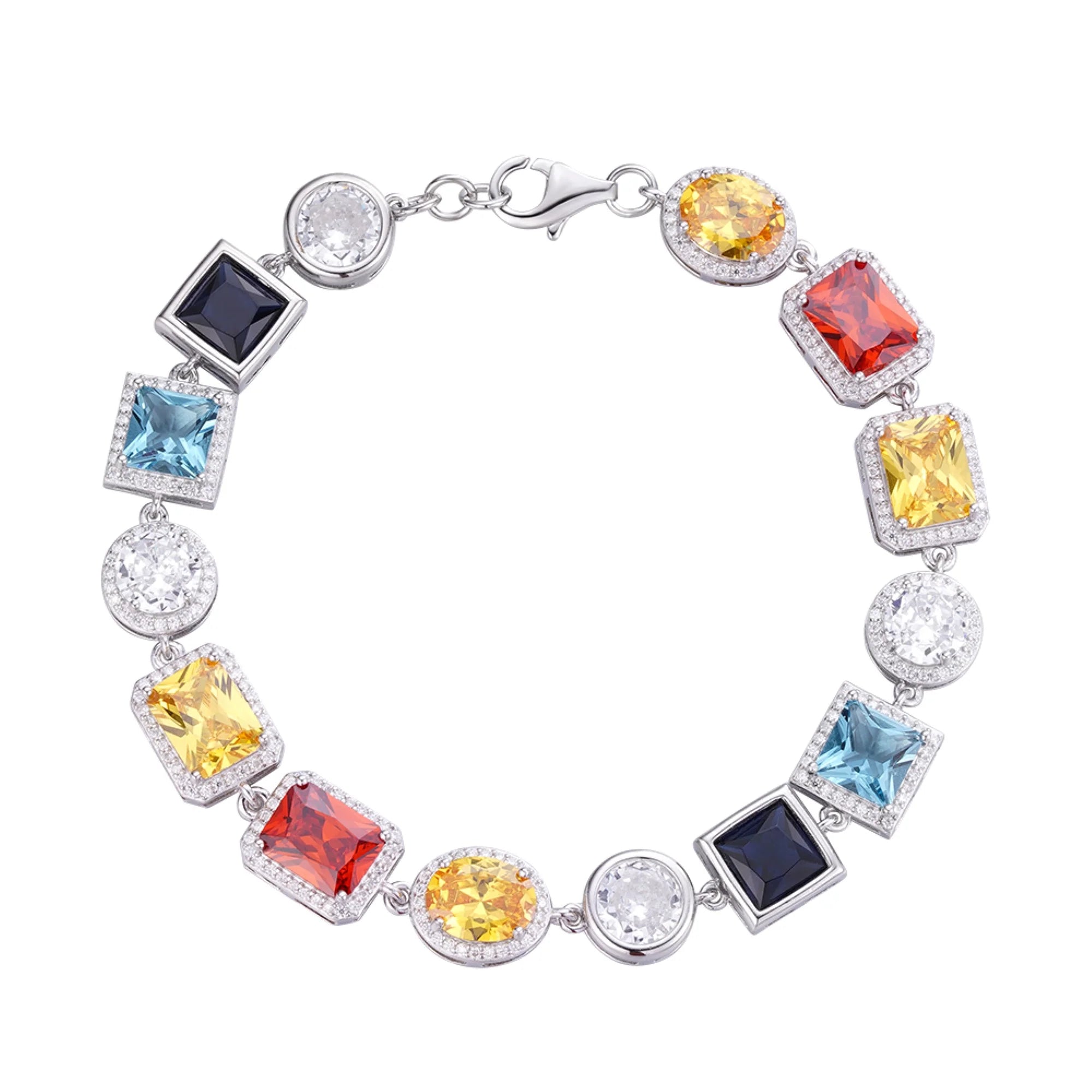 Moissanite Color Stone Bracelet 925 Silver 8 Inch