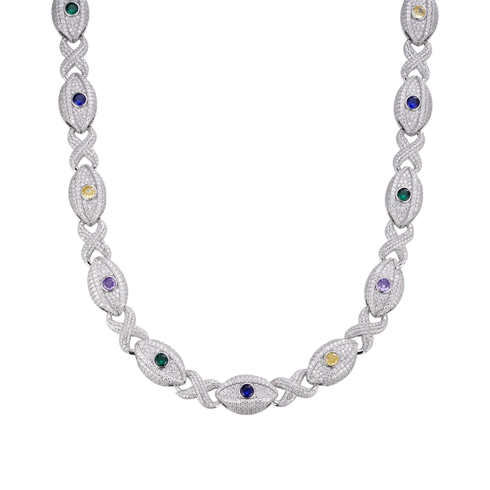 Infinity Evil Eye Gemstone Necklace 925 Silver 15mm