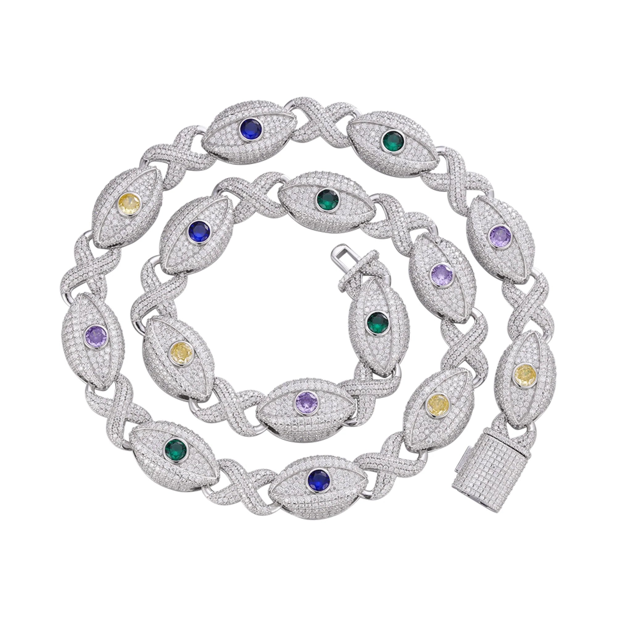 Infinity Evil Eye Gemstone Necklace 925 Silver 15mm