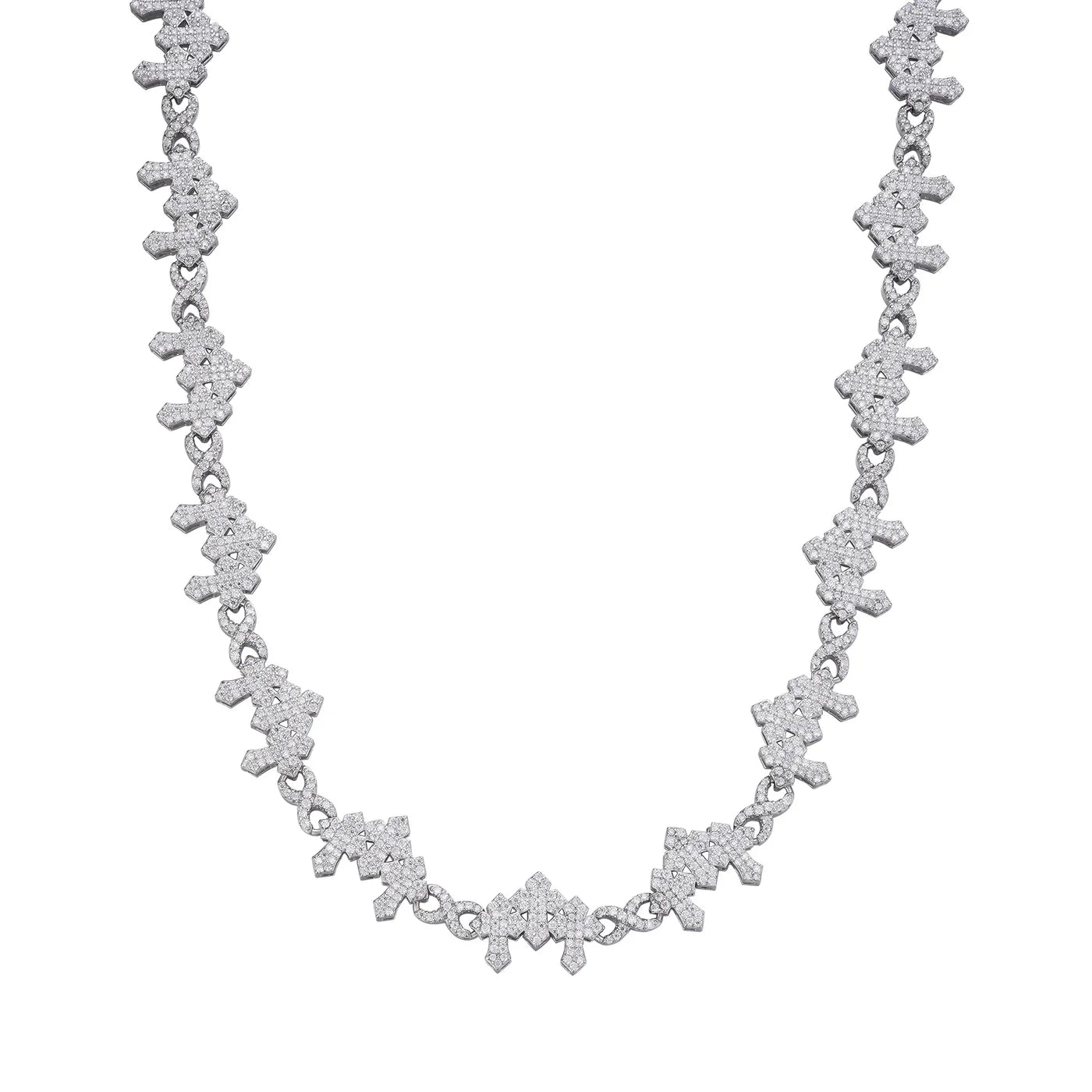 Moissanite 3 Cross Necklace Triple Link Chain 925