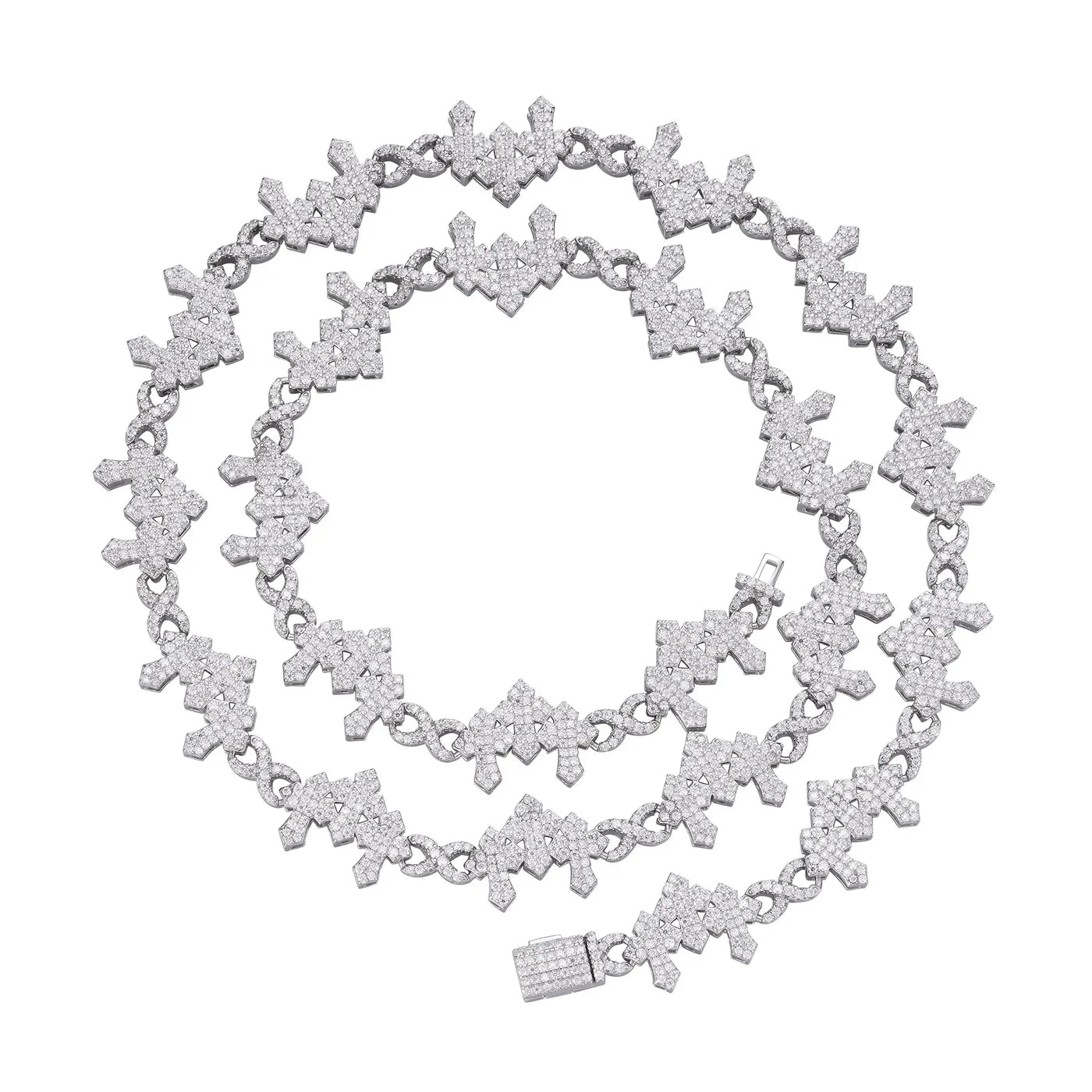 Moissanite 3 Cross Necklace Triple Link Chain 925