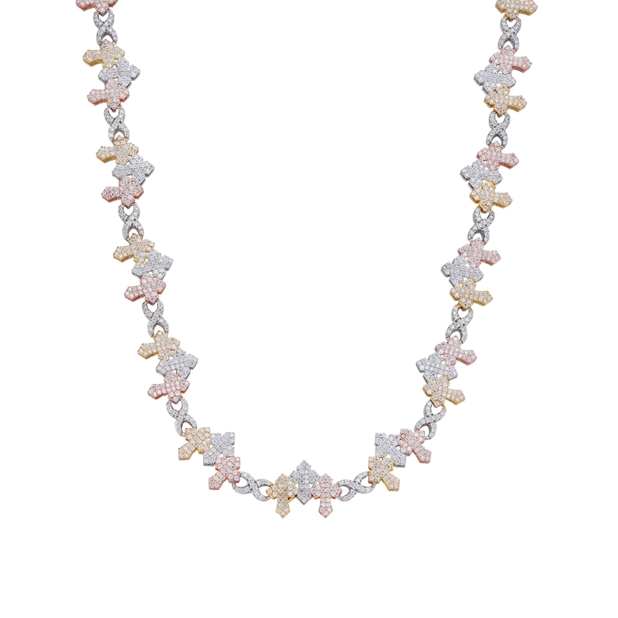 Moissanite Tri Color Cross Infinity Necklace 925 Silver