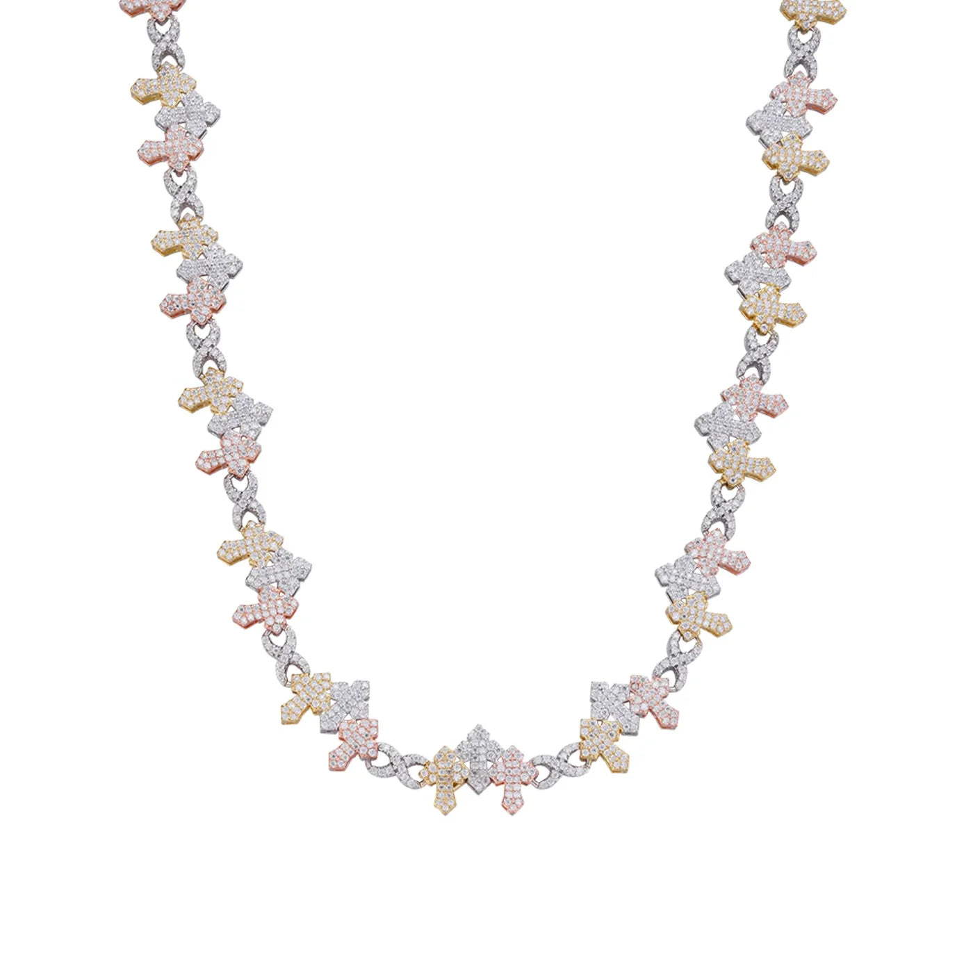 Moissanite 3 Cross Necklace Triple Link Chain 925